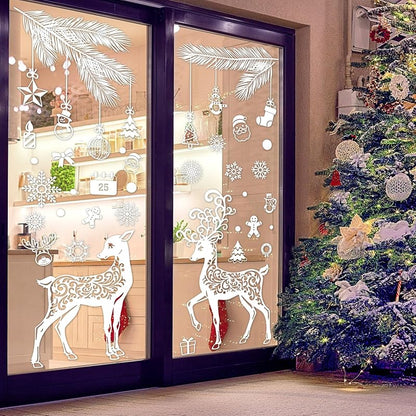 Winter Window Clings 6 Sheets Snowflake Reindeer Pine Decor - Reusable PVC Window Decals