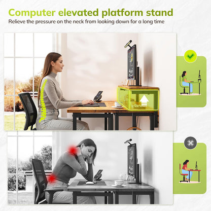 DurayLoly Folding Desk - Compact Computer Desk with Monitor Stand & LED Lights | 31.5 Inch Rustic Brown