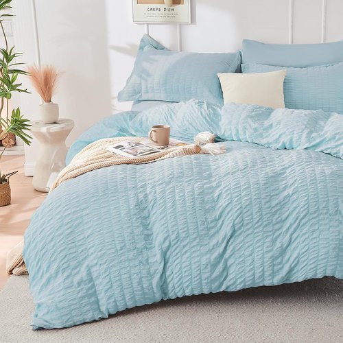 HYMOKEGE Comforter Set - Luxury 7-Piece All-Season Bedding in Lake Blue | Full Size with Sheets & Pillowcases