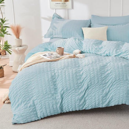 HYMOKEGE Comforter Set - Luxury 7-Piece All-Season Bedding in Lake Blue | Full Size with Sheets & Pillowcases
