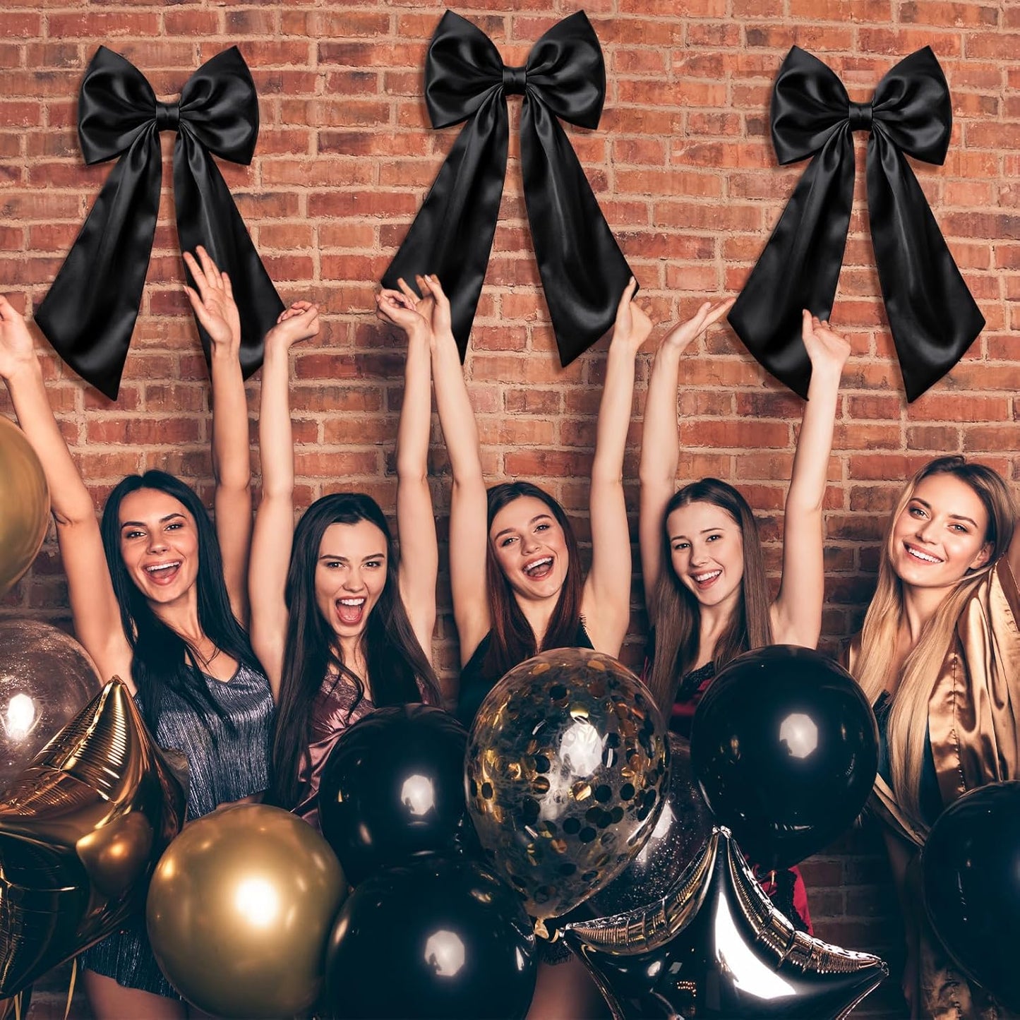 Suncalla Large Satin Bow Decorations - 3 Pcs 2 FT Hanging Wall Decor for Birthdays & Weddings | Black