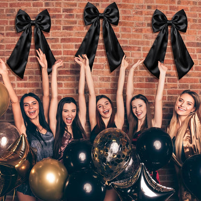 Suncalla Large Satin Bow Decorations - 3 Pcs 2 FT Hanging Wall Decor for Birthdays & Weddings | Black