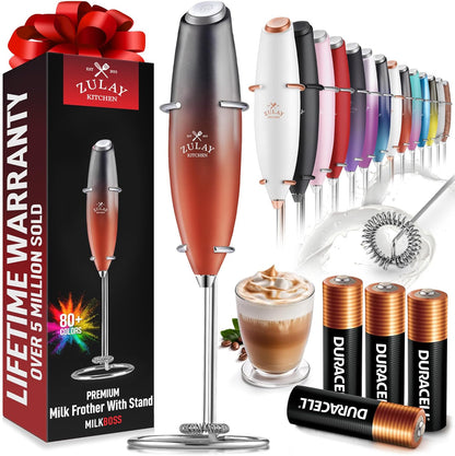Zulay Kitchen Milk Frother Wand - Ultra-Fast Handheld Mixer for Coffee & Lattes - Black & Red