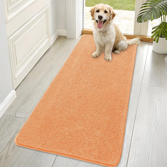 OLANLY Dog Door Mat for Muddy Paws 70x32, Absorbs Moisture and Dirt, Absorbent Non-Slip Washable Doormat, Quick Dry Chenille Mud Mat for Dogs, Entry Indoor Entryway Carpet for Inside Floor, Orange