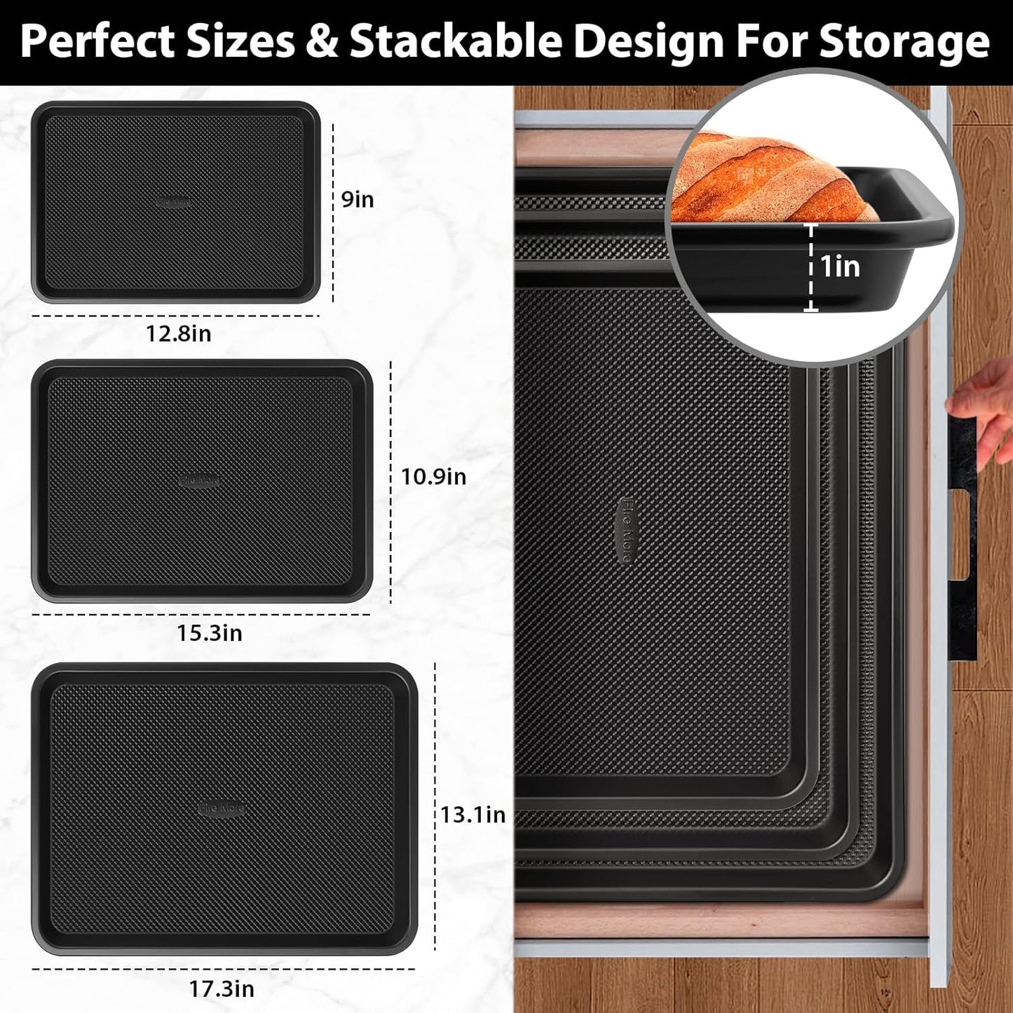 Skiennix Nonstick Cookie Sheets - Heavy Duty Baking Set with Cooling Rack | Set of 4, 0.8mm Thickness
