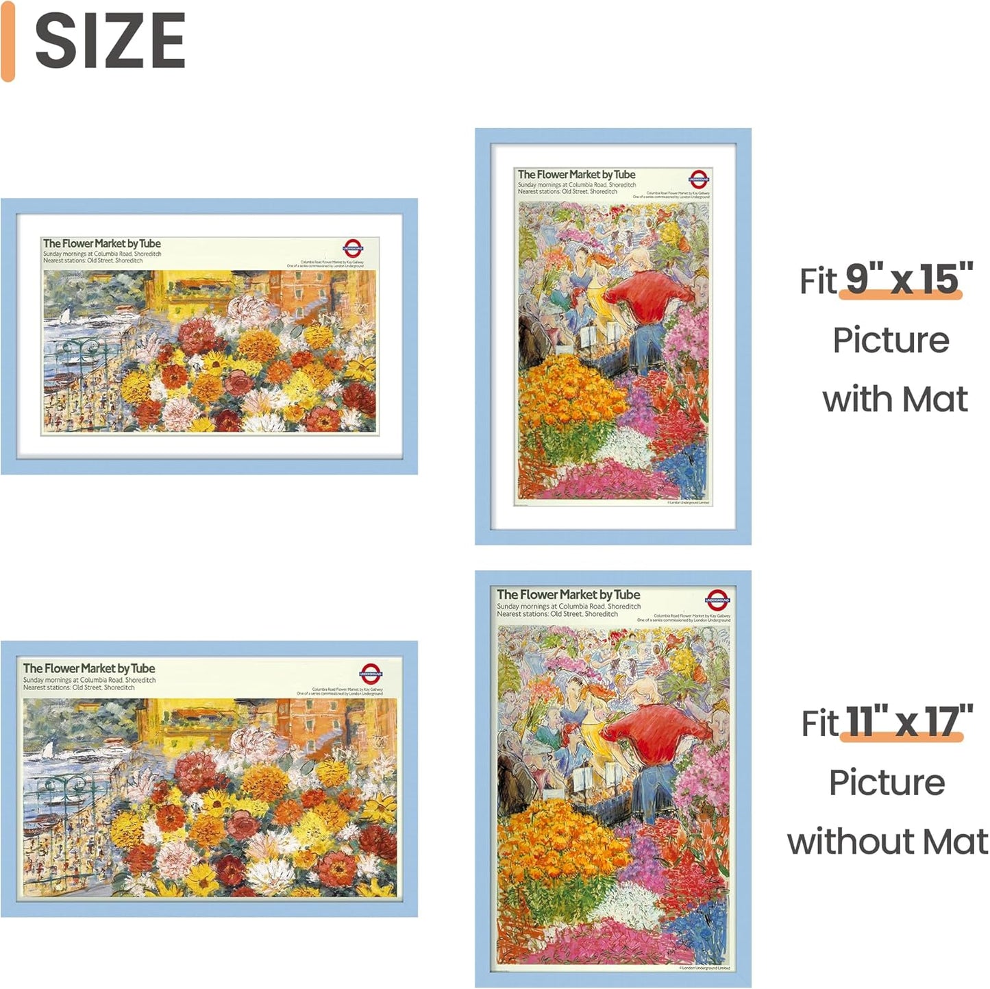 Upsimples 11x17 Picture Frame - Versatile Display for 9x15 with Mat or 11x17 Without - Blue, 1 Pack