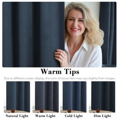 H.VERSAILTEX Primitive Linen Curtains 100% Blackout Curtain Drapes Burlap Fabric Curtains with White Thermal Insulated Liner, Grommet Top Drapes Living Room/Bedroom (2 Panels, 42 x 63 Inch, Navy)