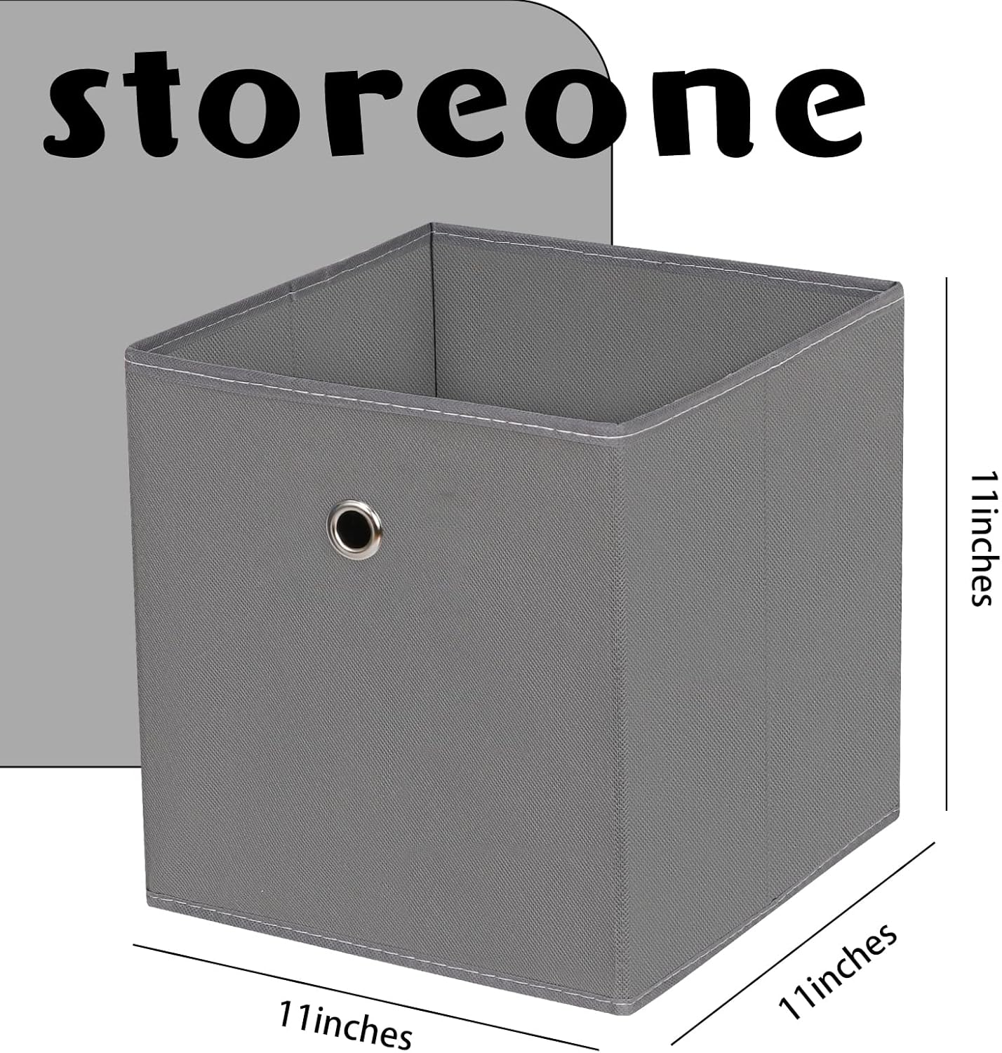 Skiennix Fabric Storage Cubes - 11 Inch Foldable Cloth Bins with Handles for Closet & Nursery | Grey