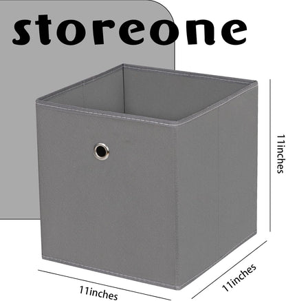 Skiennix Fabric Storage Cubes - 11 Inch Foldable Cloth Bins with Handles for Closet & Nursery | Grey