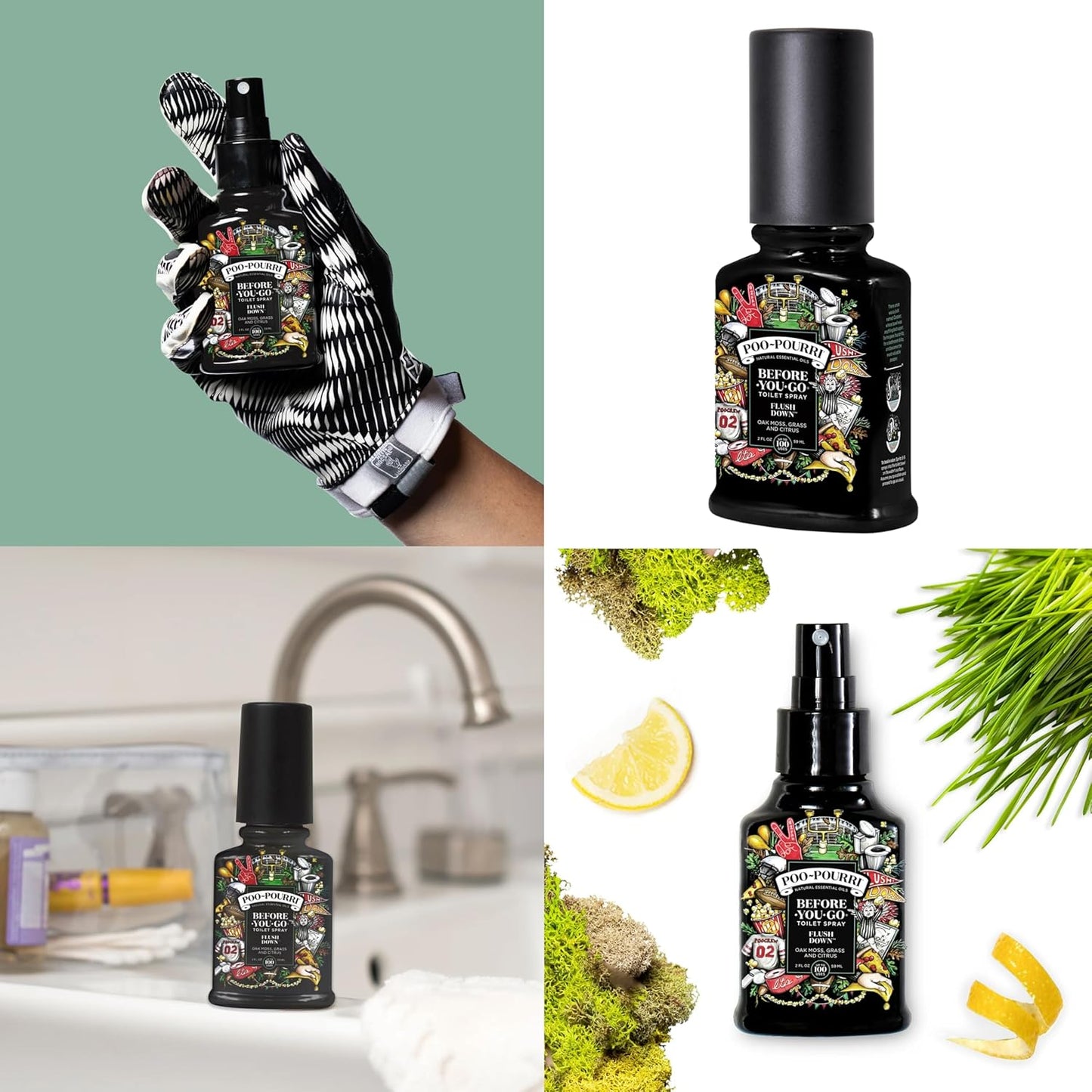 Poo-Pourri Toilet Spray Set - 5 Pack of 2 oz Bottles in Peaches & Cream, Berry & Bright, Balsam Bum