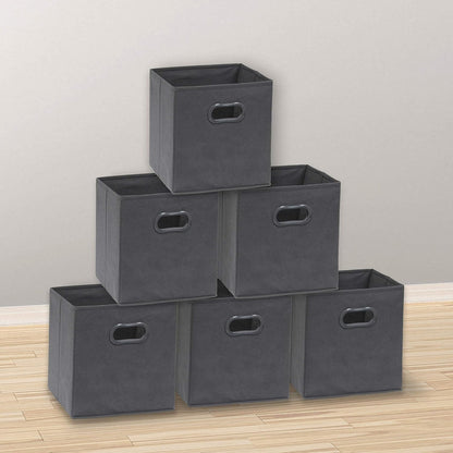 Simple Houseware Foldable Storage Bins - 11-Inch Dark Gray Fabric Organizer with Handles | 6-Pack for Closet & Shelves