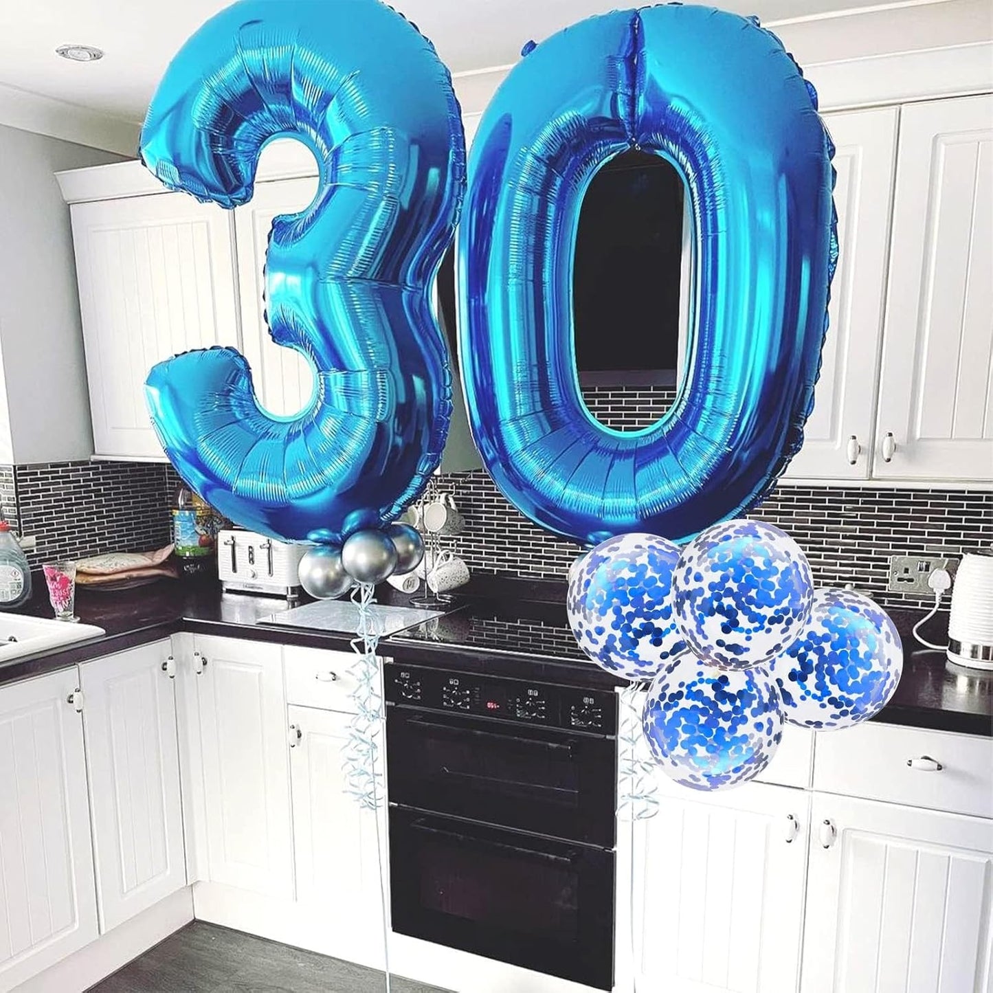 Skiennix 40-Inch Number 30 Foil Balloons - Large Blue 30th Birthday Helium Balloons with Confetti