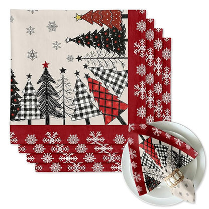 Buffalo Plaid Christmas Tree Cloth Napkins Set of 4, 18x18 Inch - Variation of THIS listing Christmas Tree01