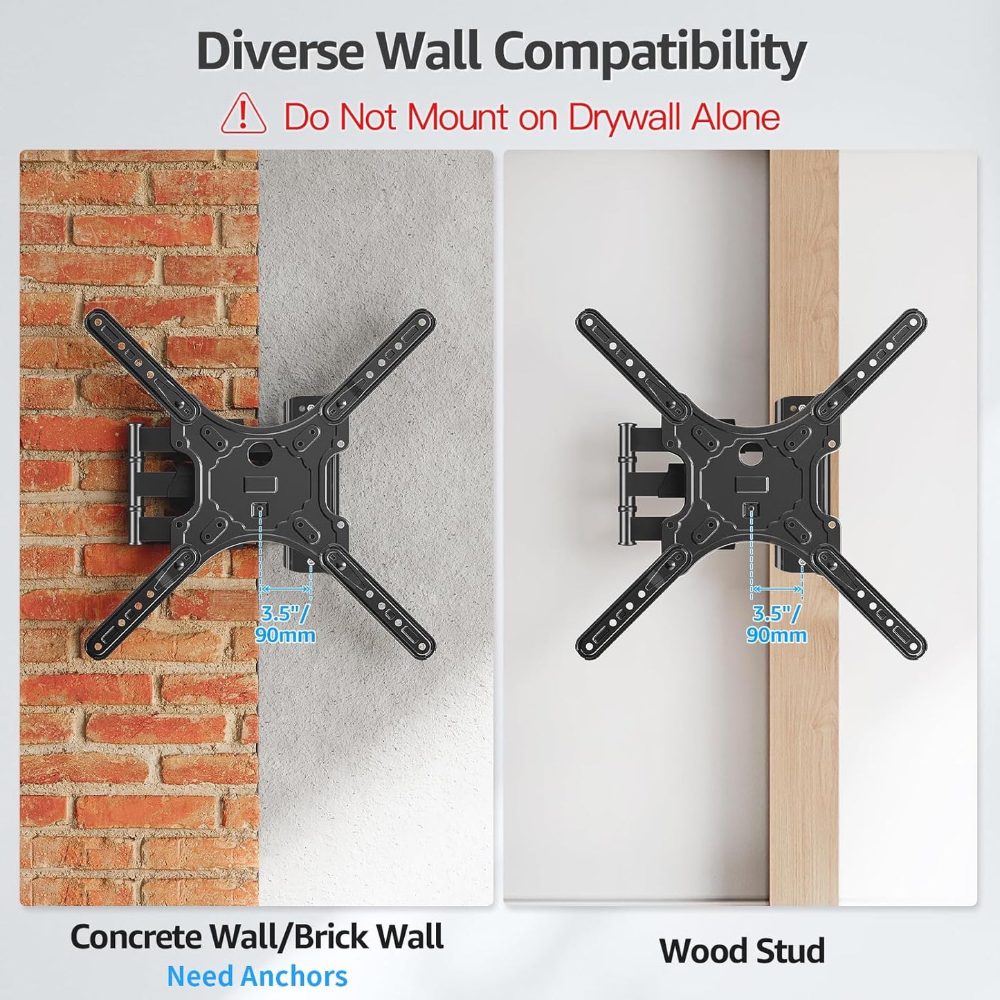 MOUNTUP Full Motion TV Wall Mount for 26-60 Inch TVs - Swivel, Tilt, Single Stud Design, Max VESA 400x400mm