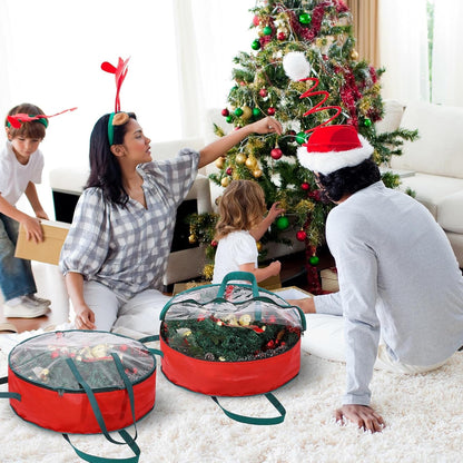Shappy Wreath Storage Bag - 4 Pcs Red Clear Window Containers with Handle | 36 Inch Holiday Garland