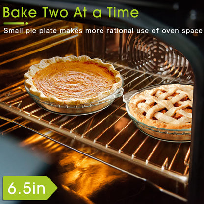 ZYER Mini Glass Pie Plate for Baking 11.6oz Clear Pie Dish for 1 Pie Pan with Handles Glass Pie Dish, 6.5 inch 2pack