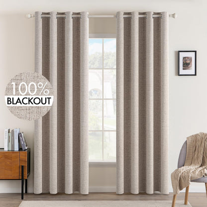 MIULEE Blackout Curtains - Linen Texture Thermal Insulated Room Darkening Drapes | Natural Khaki, 52x72 Inch (2 Panels)