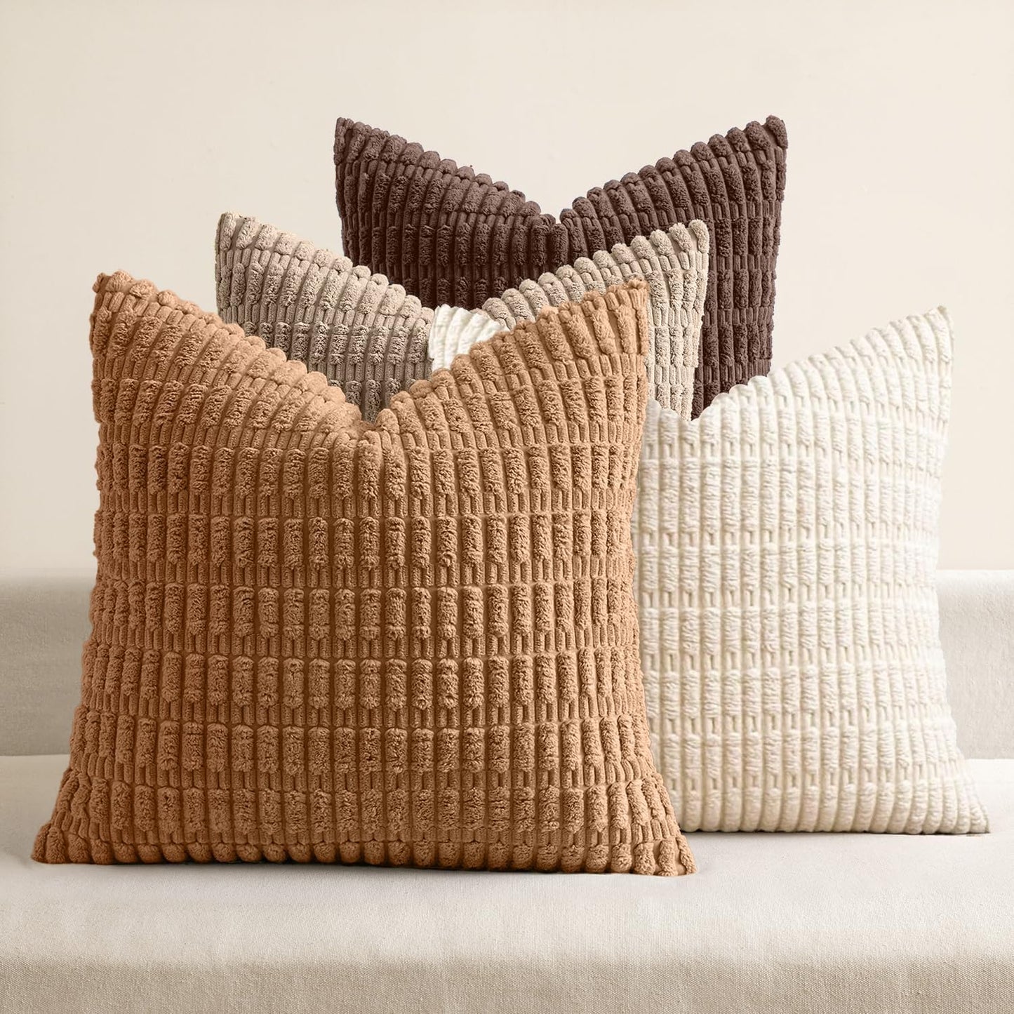 MIULEE Decorative Throw Pillow Covers - Pack of 4 Neutral Corduroy 18x18 Inch | Rustic Boho Home Decor in Brown