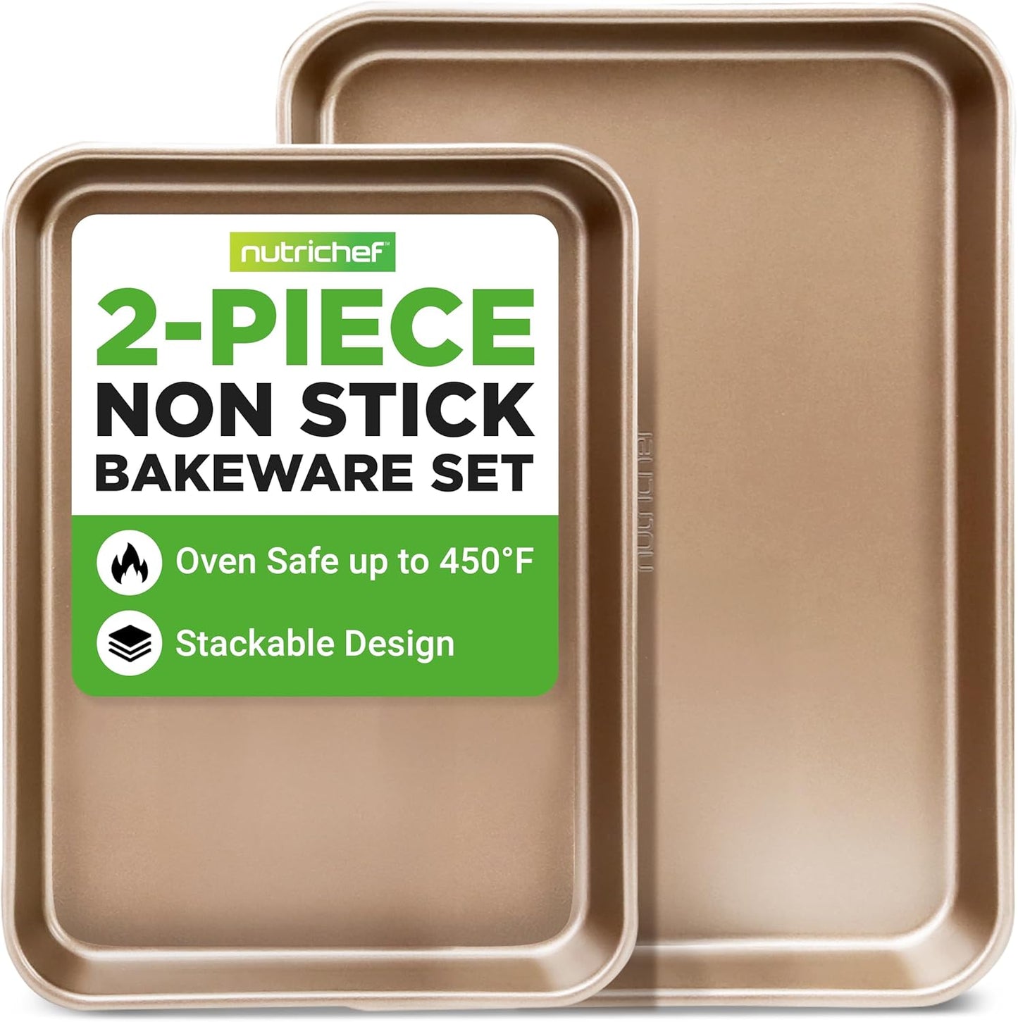 NutriChef Nonstick Baking Sheets - Durable 2-Piece Cookie Sheet Set | Easy to Clean, Oven Safe to 450°F