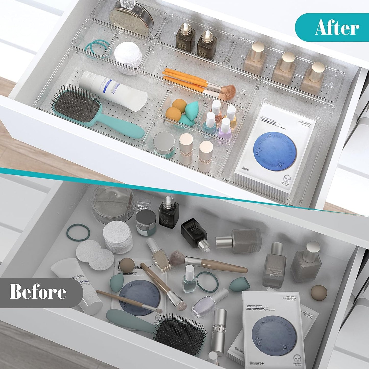 StorMiracle 28 PCS Clear Plastic Drawer Organizers - Versatile Trays for Makeup, Jewelry & Office Supplies