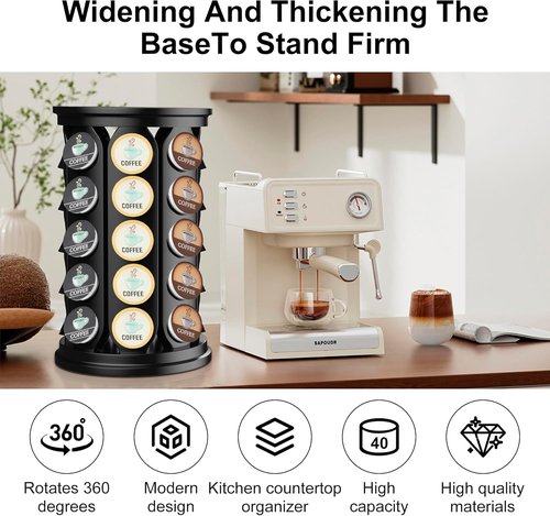 CEHNCEH K Cup Holder - 360-Degree Coffee Pod Carousel Organizer for 40 Keurig K-Cup Pods | Black
