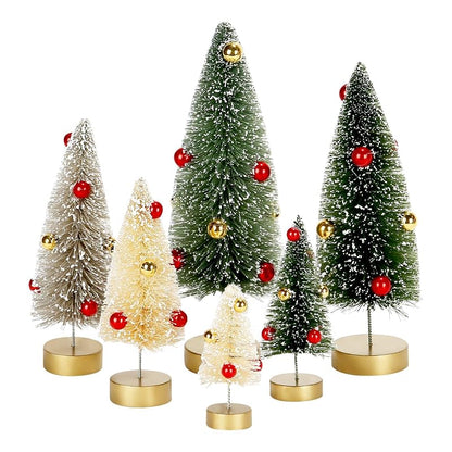 Sync-5081: 6-Pack Mini Frosted Bottle Brush Christmas Trees - Assorted Sizes