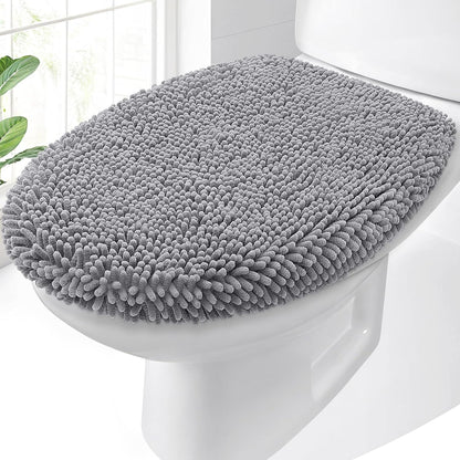 OLANLY Soft Chenille Toilet Lid Cover - Machine Washable, Non-Slip Rubber Backing | Gray, 17.5x15 Inches