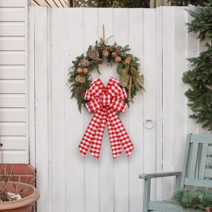 Buffalo Plaid Wreath Bow by [Brand Name] - Large Red & White Burlap Bow for Rustic Indoor/Outdoor Decor