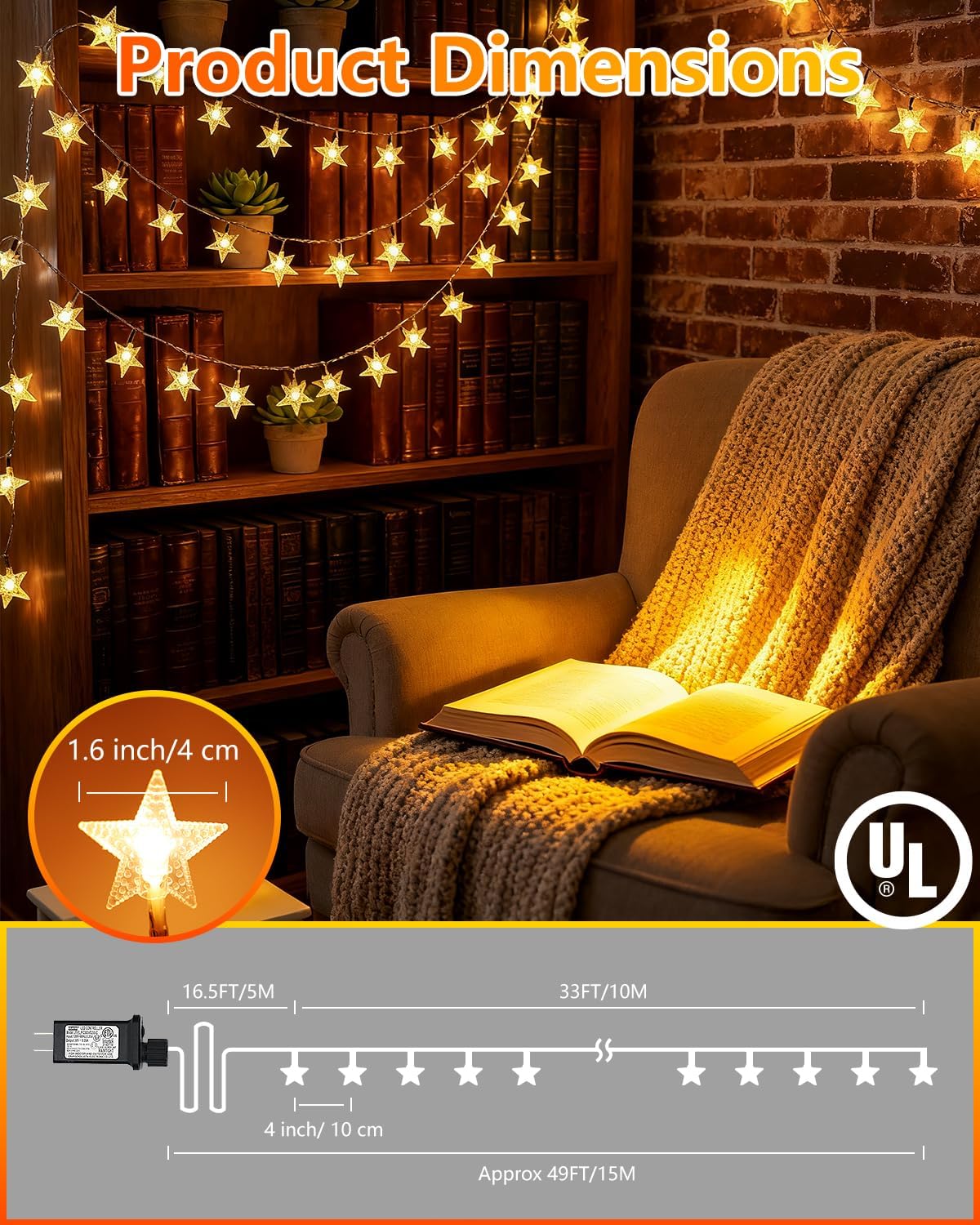 Twinkle Star 100 LED Star String Lights - 33FT Waterproof Fairy Lights for Indoor/Outdoor Decor