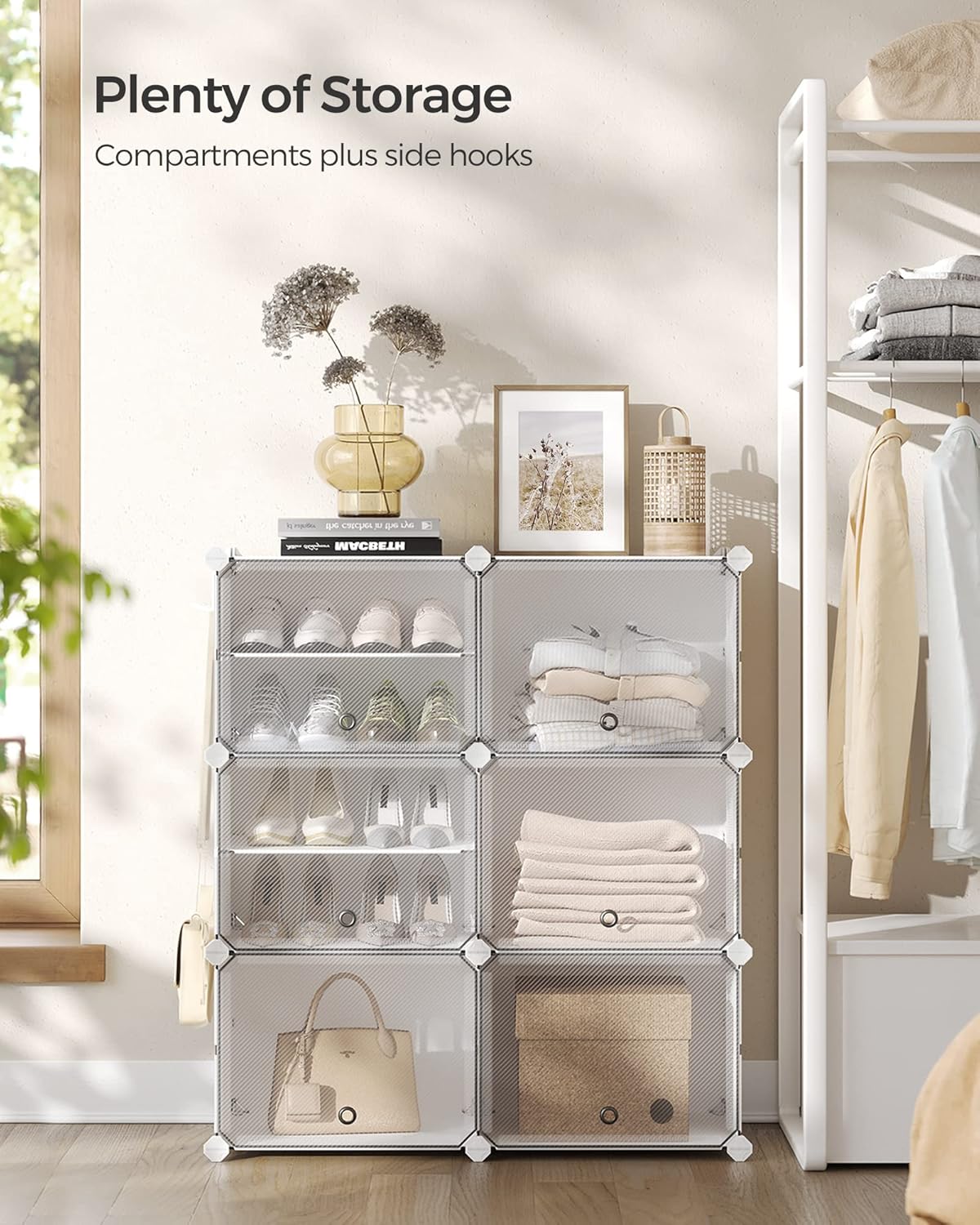SONGMICS Shoe Rack Organizer - 6-Tier Adjustable Shoe Storage Cabinet | Holds 24 Pairs - Cloud White & Transparent