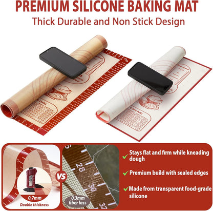 Silicone Baking Pastry Dough Mat - Non-Slip Rolling Surface with Measurement Guides | 20x28 Inch Reusable Kneading Board