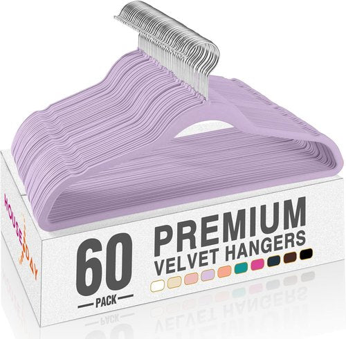 HOUSE DAY Velvet Hangers - 60 Pack Non-Slip Heavy Duty Clothes Hangers | Lt-Purple Slim Space-Saving Design