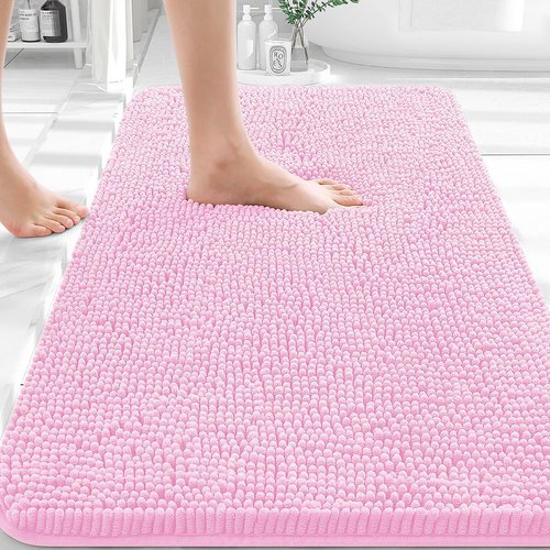 OLANLY Bathroom Rugs 36x24, Extra Soft Absorbent Chenille Bath Rugs, Rubber Backing Quick Dry, Machine Washable Bath Mats for Bathroom Floor, Tub and Shower, Home Decor Accessories, Pink
