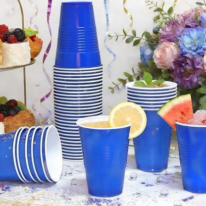 BONSINY Blue Plastic Cups 16 oz, 200 Count Disposable Cups Bulk – Heavy Duty Party Cups for Memorial Day, 4th of July, Graduation, Father’s Day, World Cup, BBQ, Outdoor Gatherings