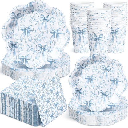 Newtay Disposable Tableware Set - 250 Pcs Blue Floral Plates, Napkins & Cups for 50 Guests | Perfect for Weddings & Bridal Showers