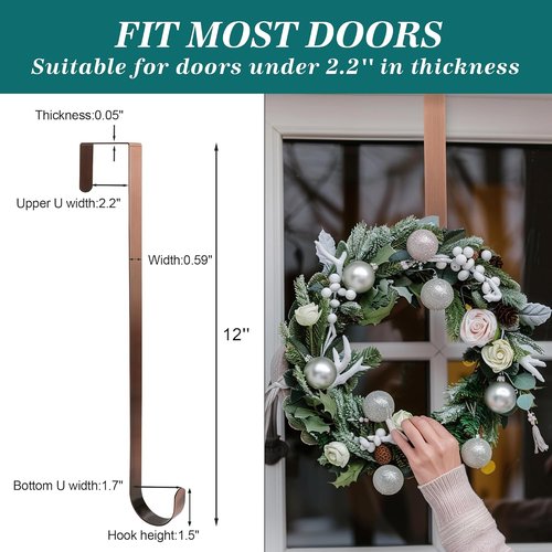 HOOSUN Metal Wreath Hanger - 12 Inch Over The Door Hook for 4th of July Decorations | Holds 20 Lbs