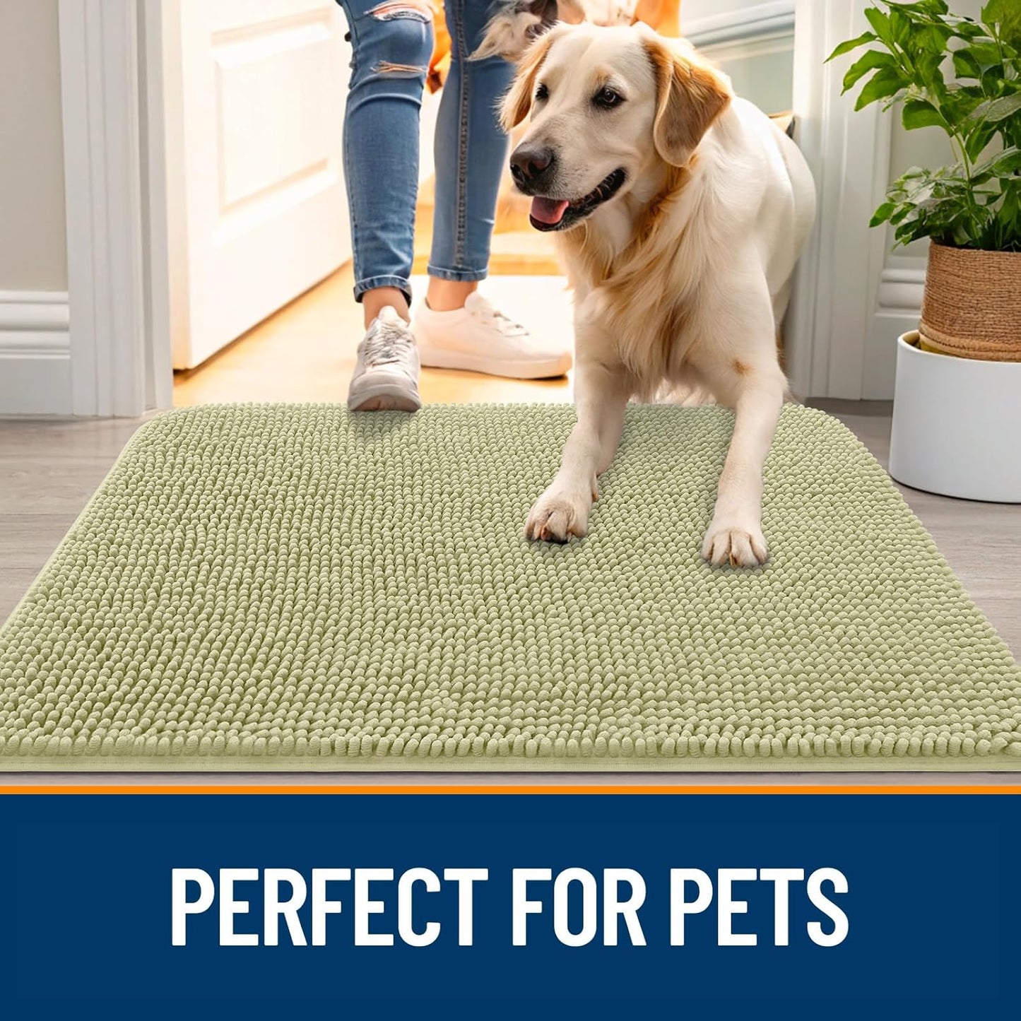 OLANLY Dog Door Mat - Absorbent Non-Slip Chenille for Muddy Paws | 45x27, Quick Dry, Vanilla