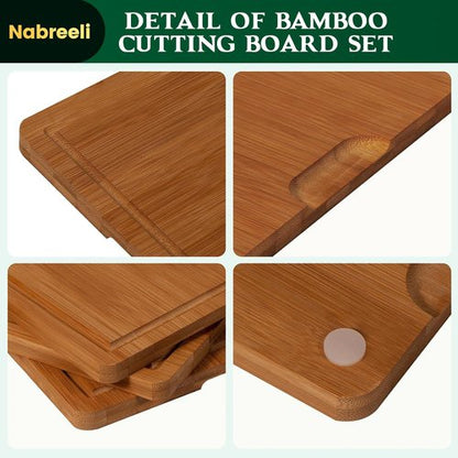 Bamboo Cutting Board Set - Carbonized Wood Chopping Boards with Juice Groove & Non-Slip Feet | Large Meat & Cheese Boards