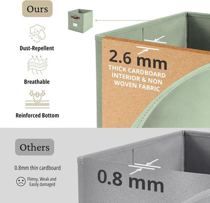 DECOMOMO Storage Bins - Fabric Cube Storage Bins with Labels | 10.5" x 11" | Set of 6, Sage Green