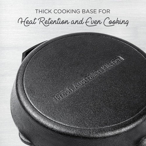 Fresh Australian Kitchen 12" Cast Iron Skillet - Nonstick Pre-Seasoned Frying Pan for Versatile Cooking