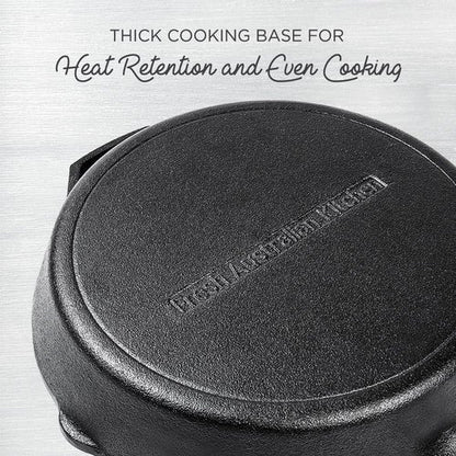 Fresh Australian Kitchen 12" Cast Iron Skillet - Nonstick Pre-Seasoned Frying Pan for Versatile Cooking