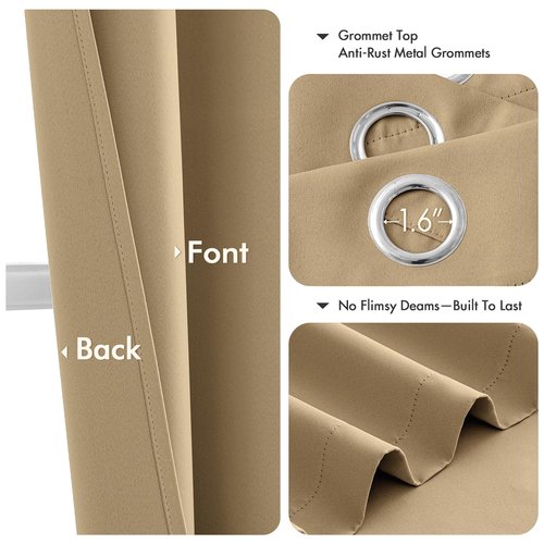 MIULEE Taupe Brown Blackout Curtains for Bedroom Living Room 72 Inches Long 2 Panels, Thermal Insulated Room Darkening Drapes Solid Grommet Noise Reduction Light Blocking Window Treatments 40x72 Inch