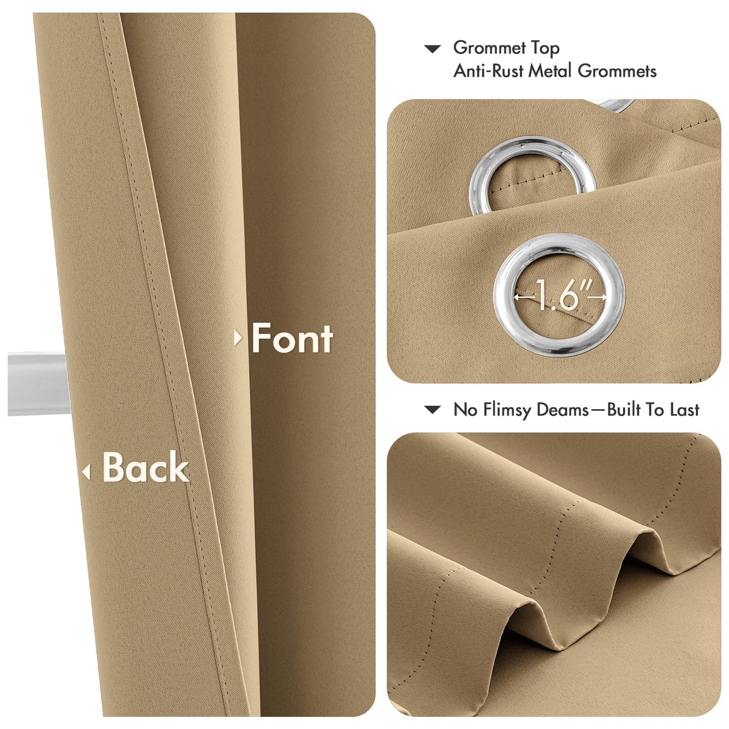 MIULEE Taupe Brown Blackout Curtains for Bedroom Living Room 54 Inches Long 2 Panels, Thermal Insulated Room Darkening Drapes Solid Grommet Noise Reduction Light Blocking Window Treatments 40x54 Inch