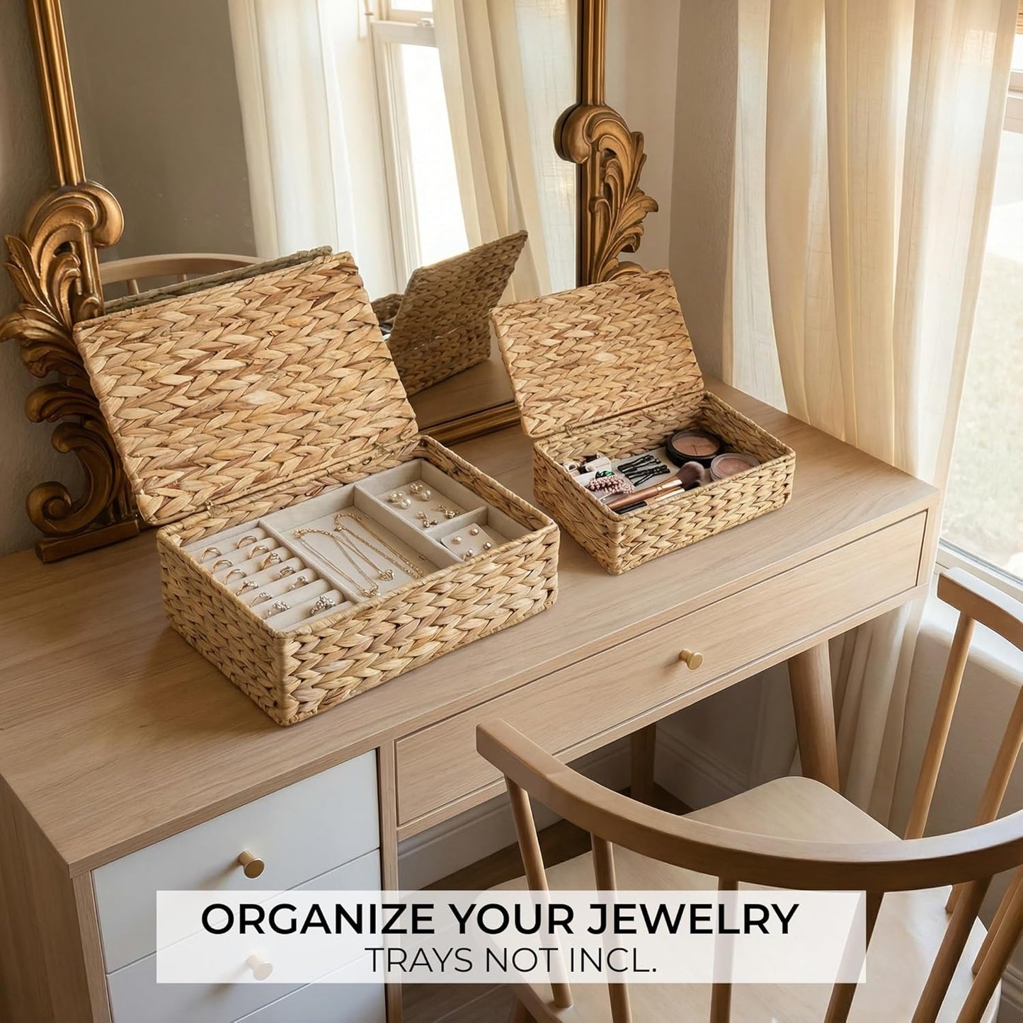 Skiennix Decorative Storage Boxes - Set of 2 Stylish Wicker Organizer Bins for Home Decor | Safely Store Photos & Keepsakes