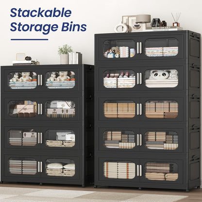 Skiennix 150 Gallon Extra Large Stackable Storage Bins - Collapsible with Lid & Wheels | 3-Pack Black