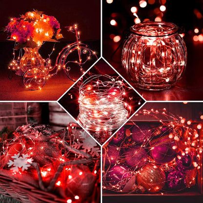 Skiennix 50 Pack Red Fairy Lights - 7Ft 20 LED Twinkle String Lights | Battery Operated & Waterproof for Parties, Holidays & Decor