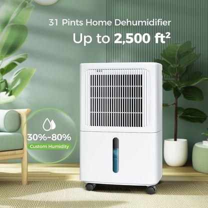 MAX Dehumidifier - 2,500 Sq.Ft Capacity with Smart Humidity Control & 34 Pint Efficiency | Ideal for Basement, Bathroom & Bedroom