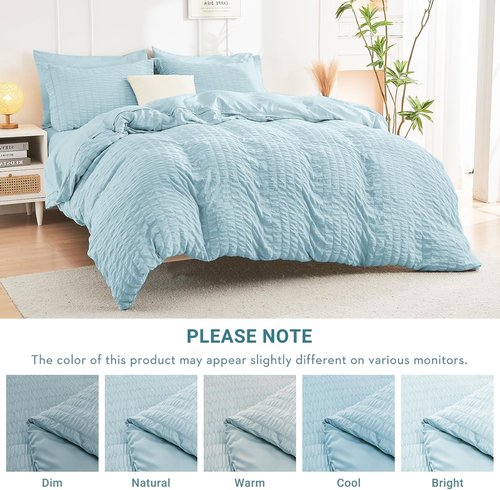 HYMOKEGE Twin Comforter Set - Luxury 5-Piece Bed in a Bag | Seersucker Lake Blue Bedding Set