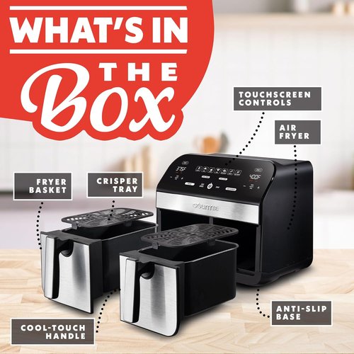 Gourmia Dual Basket Air Fryer - 10 Qt Large Capacity with FryForce360º & 7 Cooking Presets | Black