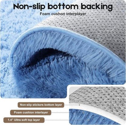 Fluffy Blue Area Rug by [Brand Name] - Soft Shag Carpet for Kids' Rooms | Non-Slip, 2ft x 3ft